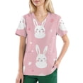 thumbnail image 2 of Scrubs Plus Size Women，Womens Scrub Tops Cute Easter Print V Neck Short Sleeve Shirts Stretch Nurse Uniform Medical Scrubs with Pockets，Light pink，XXXL, 2 of 5