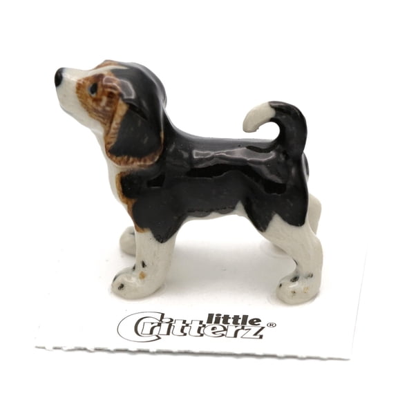 Little Critterz Black Dog Beagle "Baxter" Hand-painted - Home Decor Animal Decorative Figurine - Miniature Porcelain Figurine