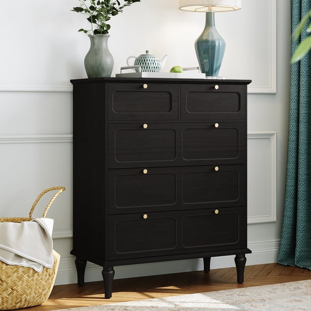 black mid century dresser Cbjcbj 31.5 inch 5 Drawers Dressers, Large Floor Mid-Century Chest of Drawers for Bedroom, Hallway, Black, Women's