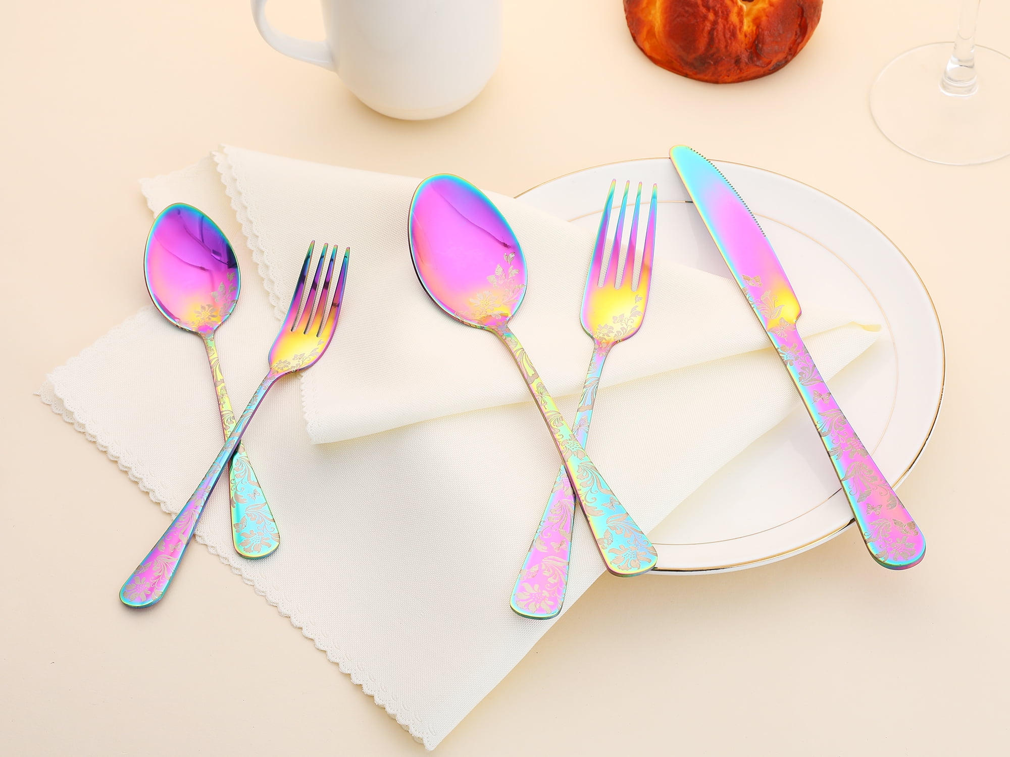 Unique Bargains 5 Pieces Stainless Steel Silverware Set Flatware Set Colorful