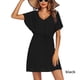thumbnail image 2 of Qarigey Vestidos con cuello en V para mujer, moda S-XXL, de playa de manga corta para mujer, vestido de Color sólido por encima de la rodilla, Vestidos Negro L Qarigey AP011466-03, 2 of 6