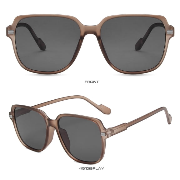 Siminsem Oversized Sunglasses for Women, Large Frame Retro Sun Glasses, Face Slimming UV Protection Shades for Driving & Daily Wear, Khaki, One Size