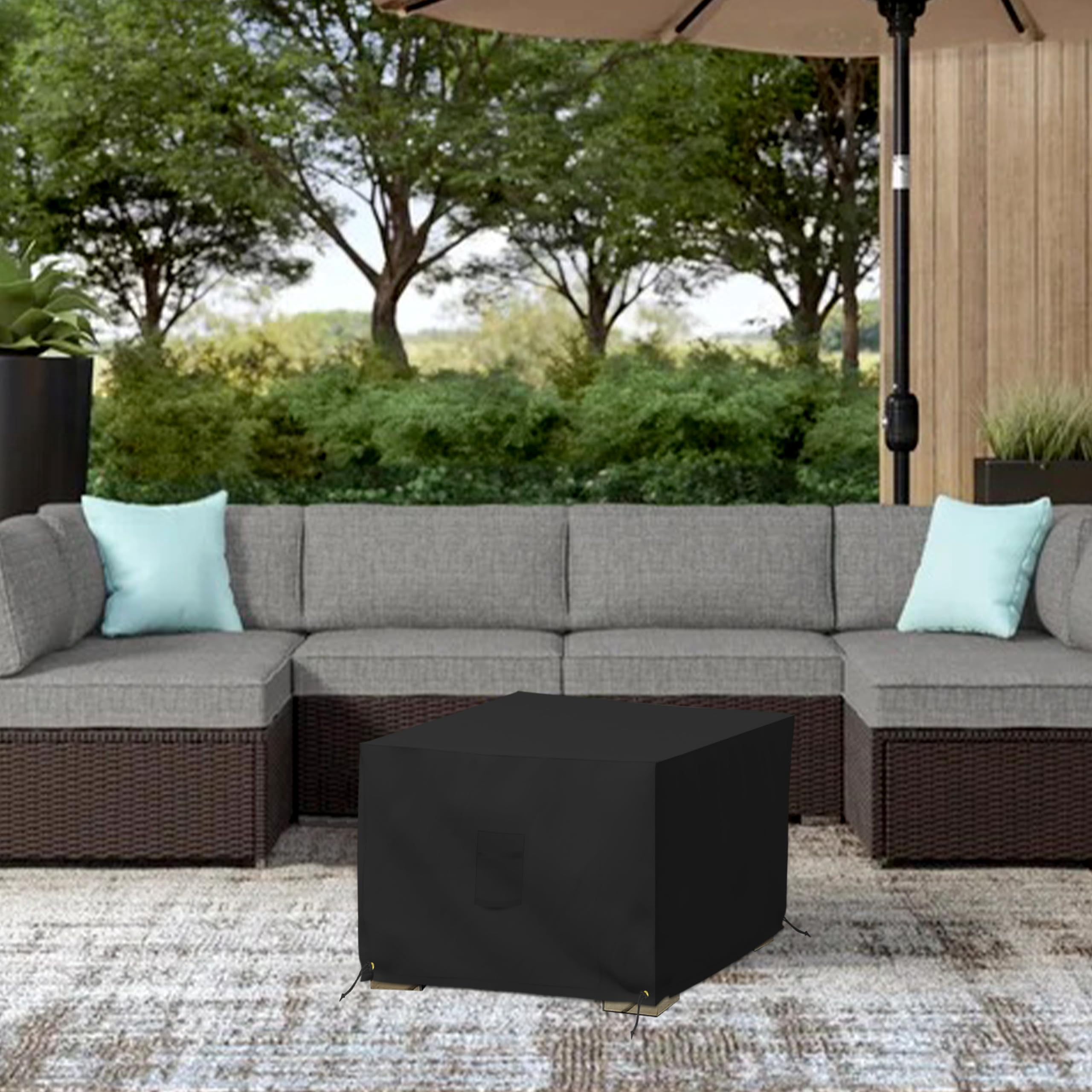 Covers & All Square Ottoman Cover, Heavy Duty 18 Oz Waterproof UV & Weather Resistant Patio Garden Furniture Stool Protector Indoor Outdoor with Air Vents & Drawstrings (23" L x 23" W x 18" H, Black)