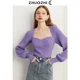 thumbnail image 2 of Elegante jersey de punto adelgazante de estilo francés Zhiyi para mujer, camiseta de manga farol adelgazante de otoño 2024 que suaviza la silueta, 2 of 4