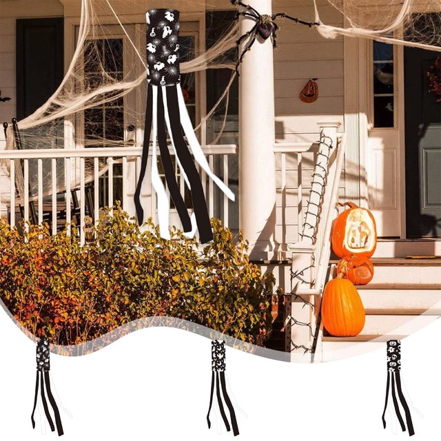 Bandera de Manga de Viento con Fantasma Divertido de 2025 Million Banners para Decoración de Patio Exterior | Bandera de Túnel de Viento de Halloween de 100 Cm (39,37 Pulgadas) de Poliéster Negro | D