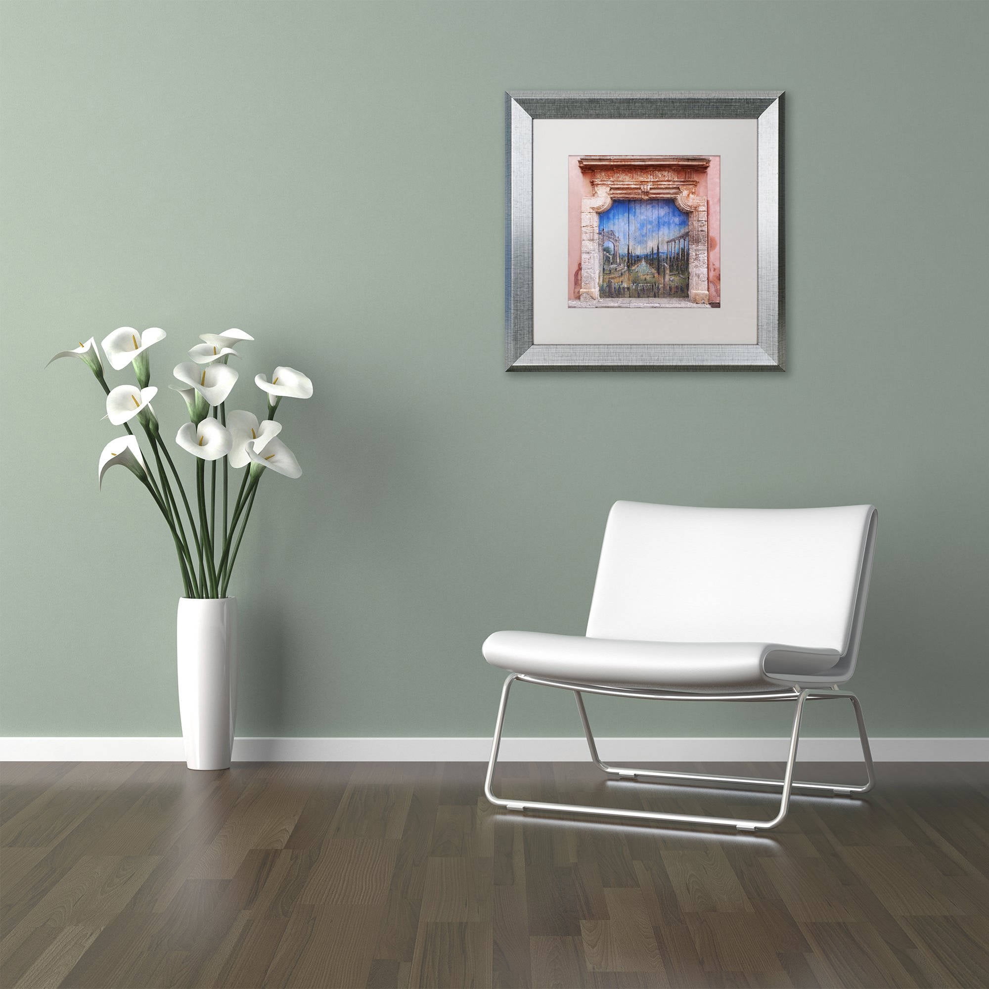 Trademark Fine Art 'Old Painted Door' Canvas Art by Michael Blanchette Photography, White Matte, Silver Frame