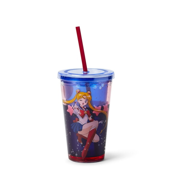 Sailor Moon Confetti Plastic Tumbler Cup With Lid & Straw | Holds 16 Ounces