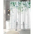 thumbnail image 3 of Split Shower Curtain for Transfer Bench, Teal Botanical Fabric Shower Curtains for Bathroom, Spring Weeping Eucalyptus Leaves Tub Sliding Transfer Bench Waterproof Bath Curtains 72"x78", 3 of 9