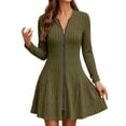 thumbnail image 6 of Oksale Womens Sweater Dresses Soft Cozy Long Sleeve Zipper Ribbed Dress Bodycon Mini Dress Knit A-Line Fall Dresses 2026 Green S, 6 of 6