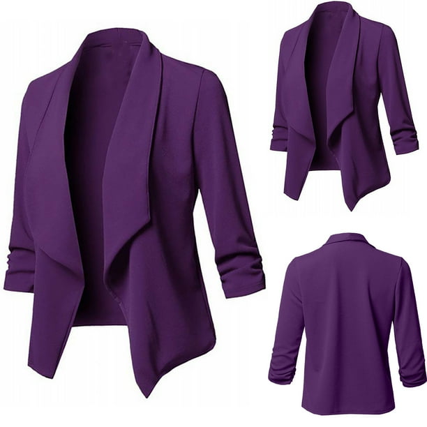 Women 3/4 Sleeve Blazer Open Front Cardigan Jacket Trendy Lapel Collar Casual Business Semi