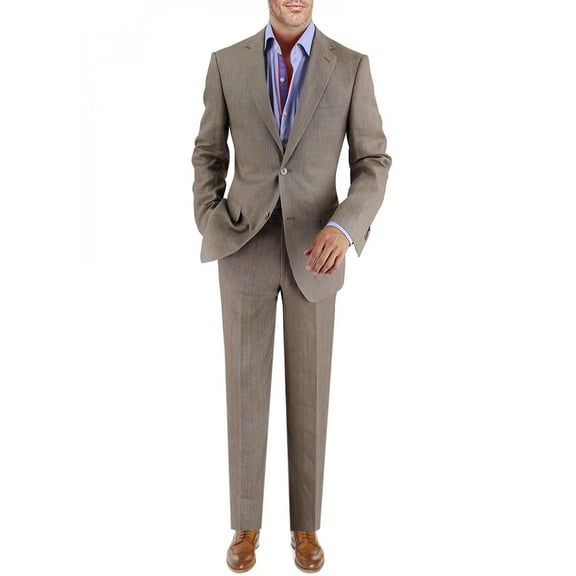 Mens Side Vent 2-piece Plaza Taupe Linen Modern Fit Suit