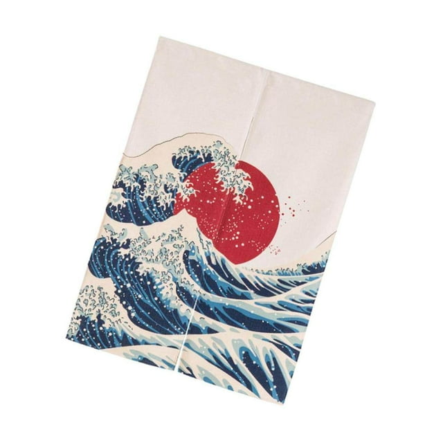 Japonais Noren Porte Suspendu Rideau Tapisserie Porte Rideau Décoration de la Chambre Rouge Soleil et Vague S