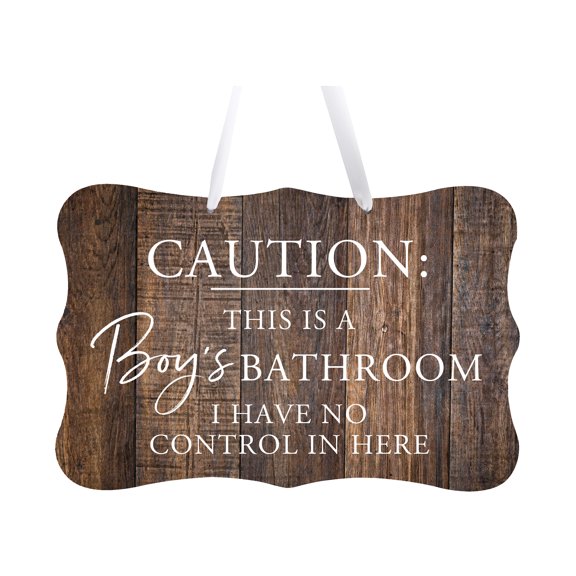 LifeSong Milestones 8x12 Ribbon Sign Caution Boys Bathroom (Lightbrown)
