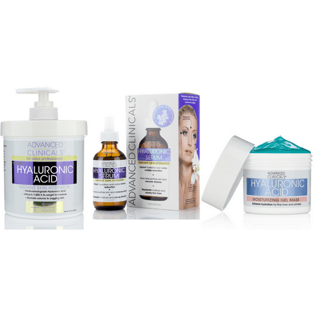Advanced Clinicals Hyaluronic Acid Skin Care Set. 16oz Hyaluronic Acid Body Cream, Hydrating Hyaluronic Acid Serum, and Hyaluronic Acid Mask. Anti-aging skin care set for fine lines, dry (Best Serum For Oily Skin 2019)