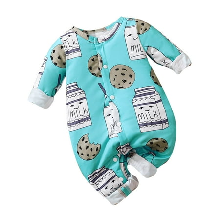 

PEZHADA Boys Girls Fall Winter Romper Jumpsuit Toddler Kids Baby Long-sleeved And Long-legged Romper Cow Bottle Fart Suit Light blue