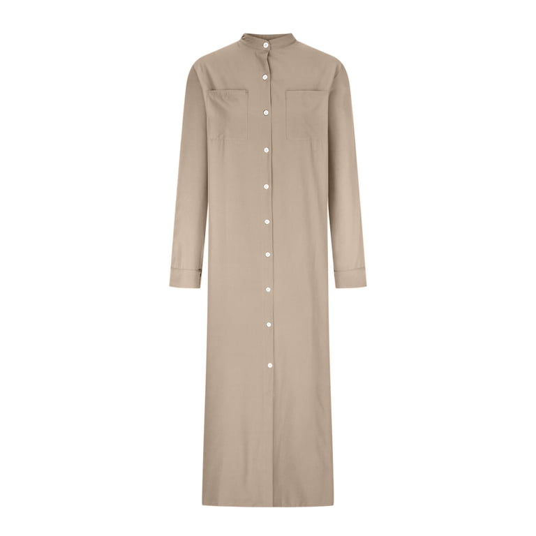 khaki oversized shirt dress LONG-SLEEVE PETER SHIRT DRESS (KHAKI) Buhee