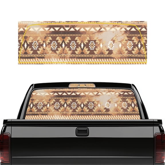 Eheartsgir Tribal Geometric Brown Rear Window Decals for Trucks Rear Window Perforated Window Film Decal Back Window Decals Patriotic Flag Fit Most Pickup Trucks SUV