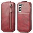 thumbnail image 2 of SaniMore for Samsung Galaxy S22 Plus Magnetic Closure Top & Bottom Flip Wallet Case, Premium PU Leather Cover with Car Mount Card Slot & Adjustable Kickstand Full Body Protective Shell, Red, 2 of 9
