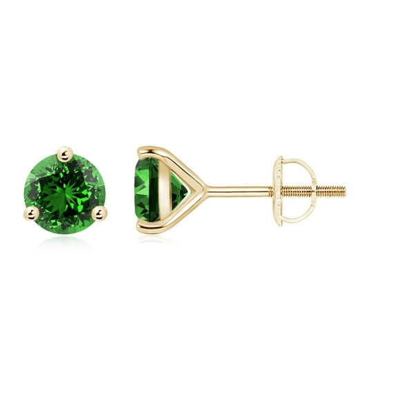 ANGARA Lab Grown 2.4 Ct Martini-Set Round Emerald Stud Earrings for Women in 14K Yellow Gold (Size-7mm) | May Birthstone, Birthday, Anniversary, Jewelry Gift for Women | Lab-Grown Emerald Earrings