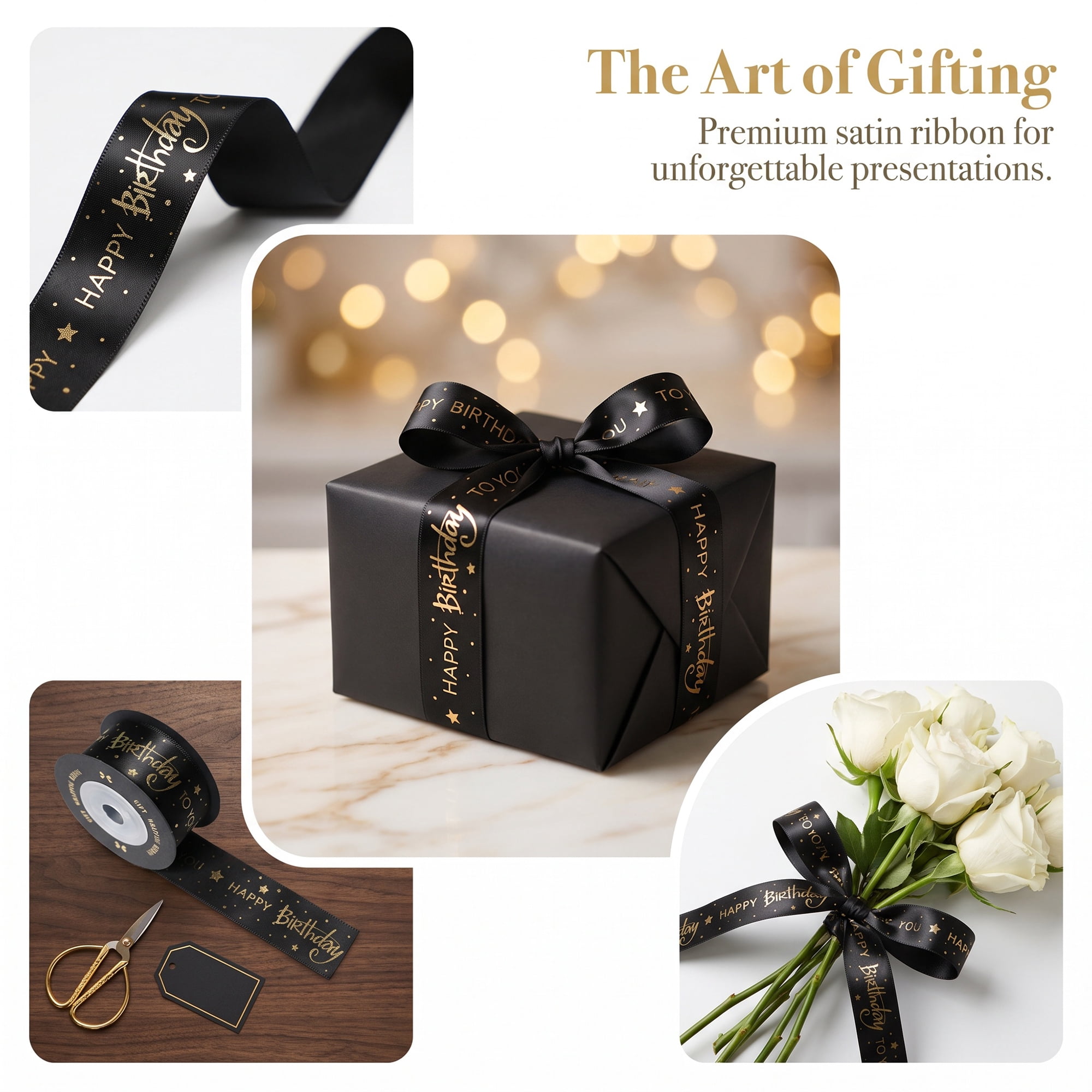 Unique Bargains Elegant Birthday Fabric Ribbon for Gift Wrapping and Decoration Black