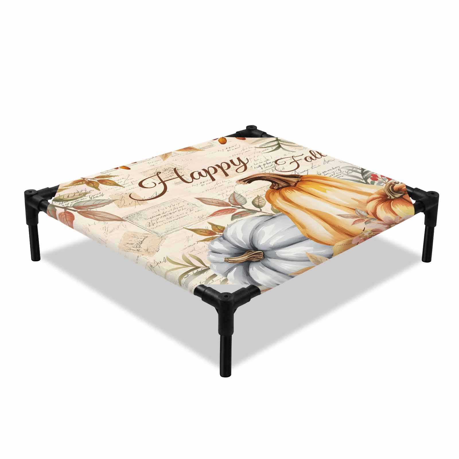 Thanksgiving Pumpkins Elevated Dog Bed Harvest Autumn Leaves Retro Letter Cooling Breathable Outdoor Raised Dog Cot Bed with Metal Frame Non-Slip Feet for Small Dog 20x20in