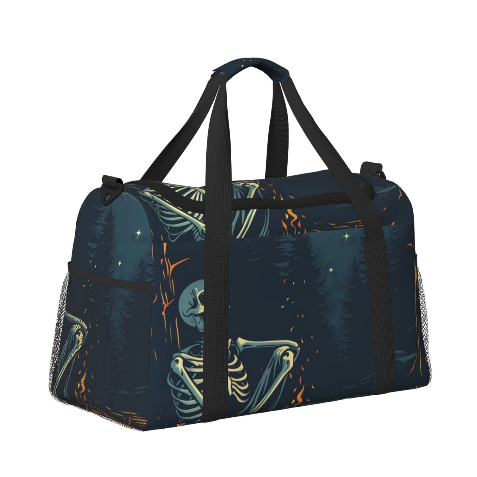 Fuzoiu Moonlit Skeleton Campfire Print Travel Duffle Bag,Carry On Tote Bags,Duffel Bag,Sport Gym Bag, Hospital Bag for Labor and Delivery, Overnight Bag,Luggage Bag