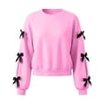 thumbnail image 5 of Girl's Long Sleeve Sweatshirt Cute Bowknot Sleeve Detail Crewneck Pullover Casual School Activewear Fall Winter Outfits for Teen, 5 of 6