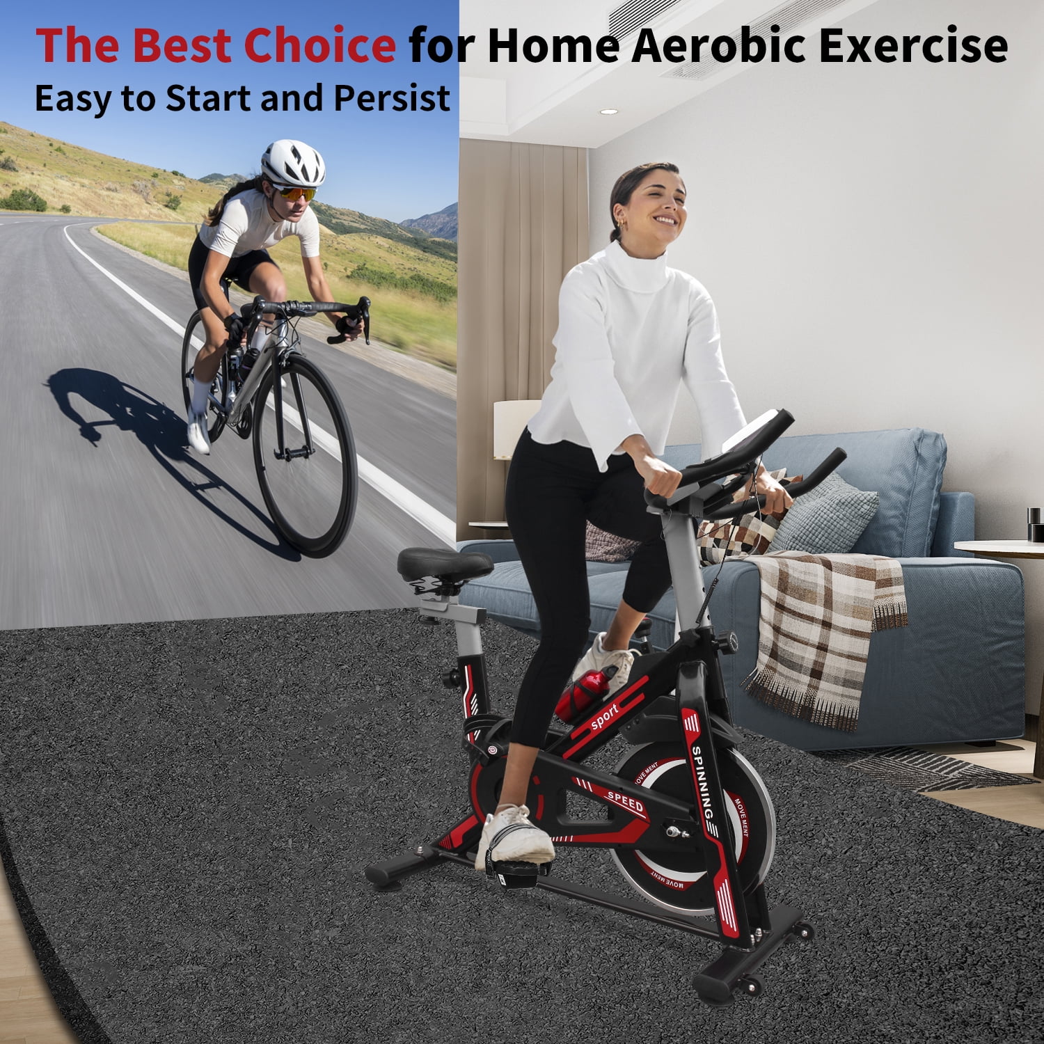 HooKung Exercise Bike Stationary, Resistance Brake Pad Cycling Bicycle for Home Quiet Indoor Cardio Gym,Workout Riding with Tablet Mount,Seat Cushion,Silent Belt Drive,330lbs Weight Capacity