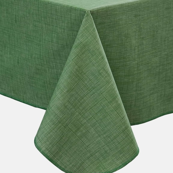 Vinyl Tablecloth with Flannel Backing Rectangle Oil-Proof Plastic Table Cloth Wipeable PVC Table Cover 120 Inch, Dark Green
