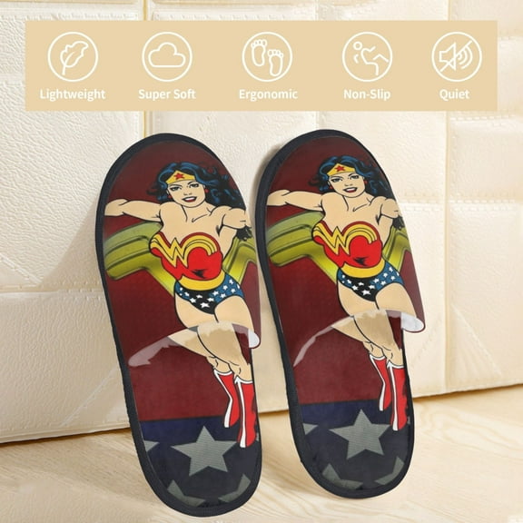 Wonder Woman Slippers Bedroom Shoes Indoor Furry Warm Stylish Pattern Home Slippers For Women Men Medium
