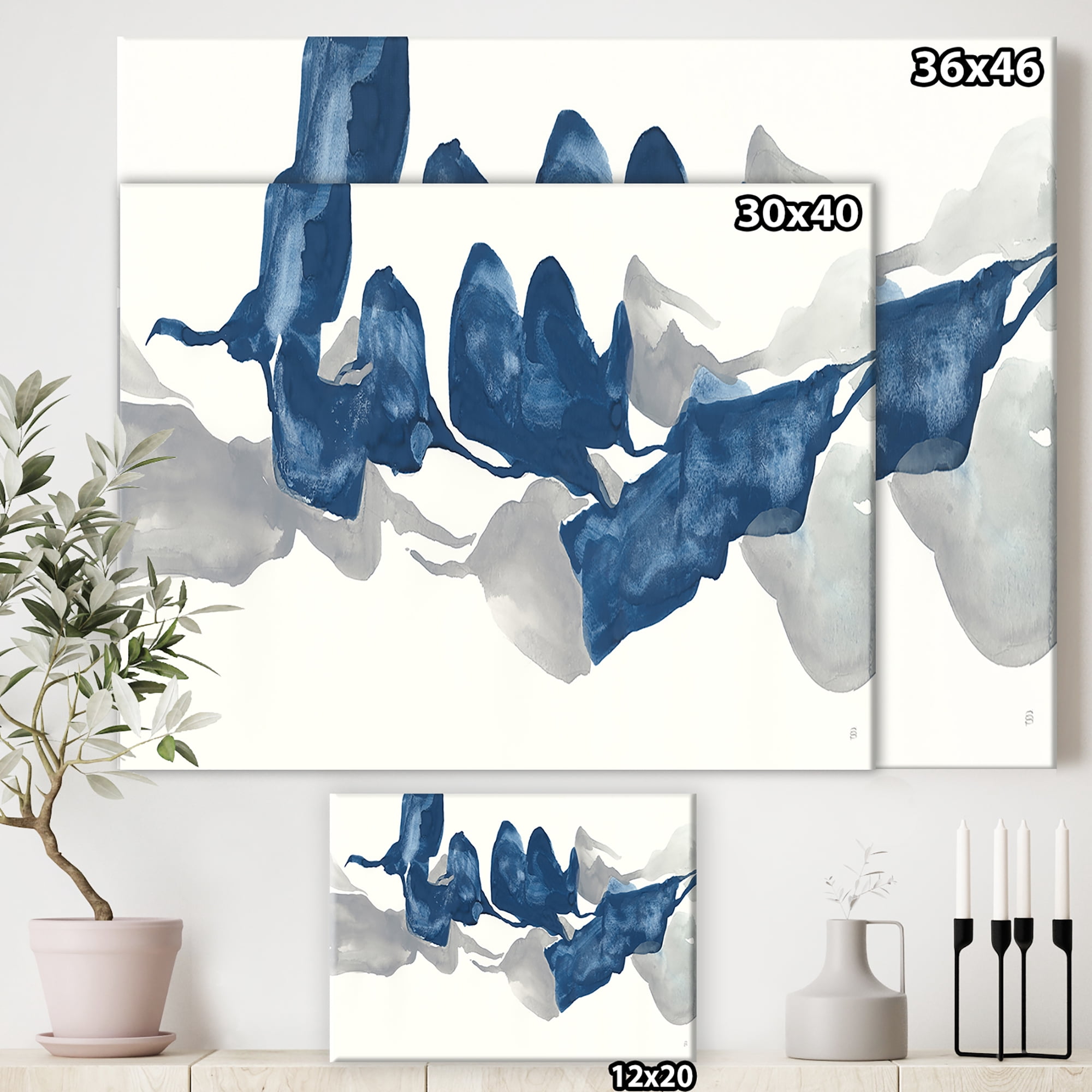 Designart 'Gouache Sapphire on Gray' Modern & Contemporary Canvas Art