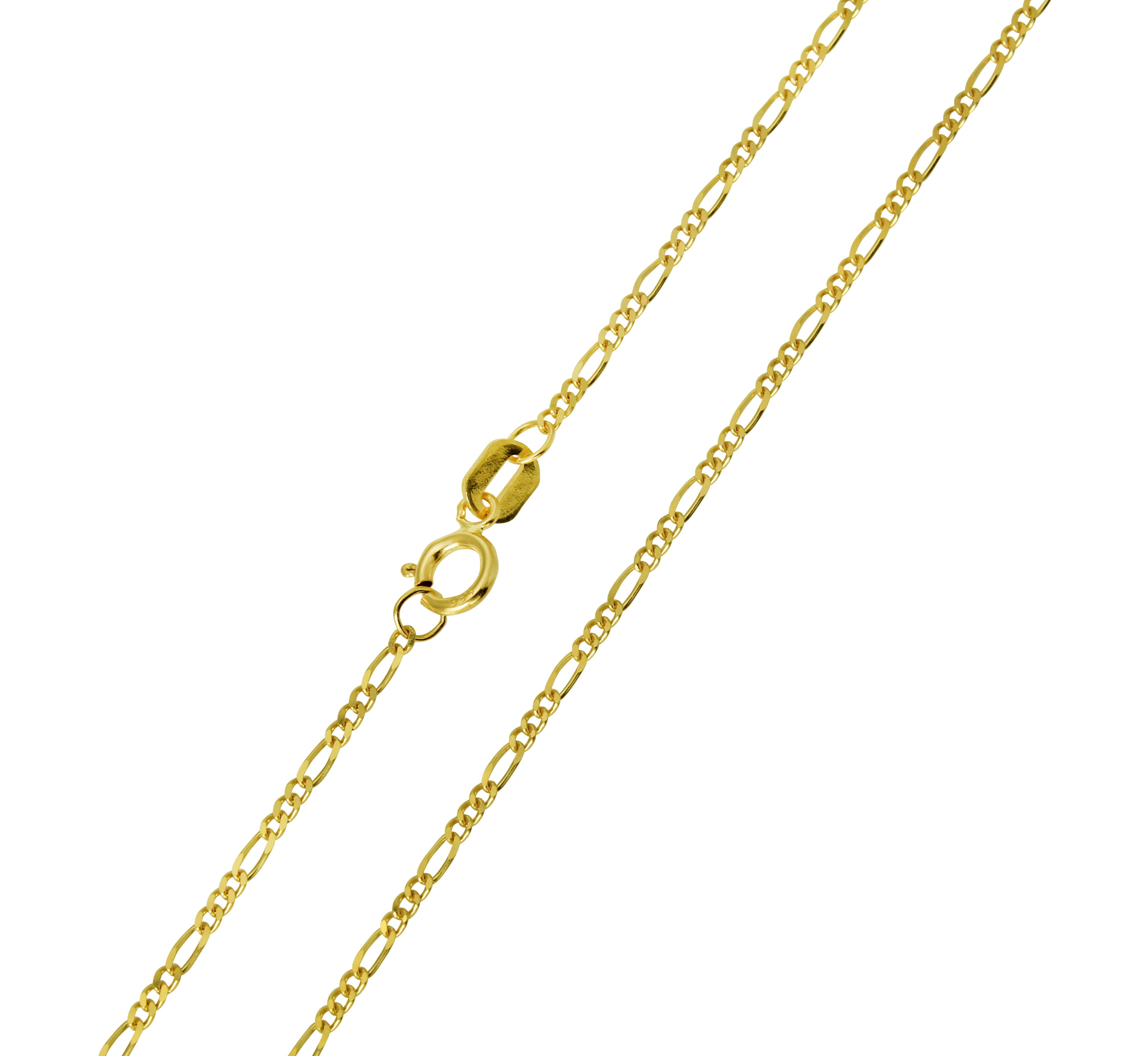 14K Real Yellow Gold Figaro 3+1 Light Thin Chain Necklace 1.2mm Width