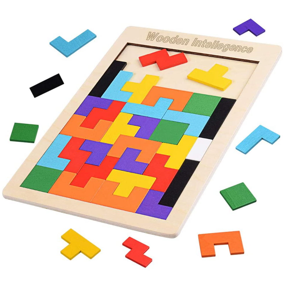 Wooden Tetris Building Block Puzzle Montessori Educational Preschool Toys Game 