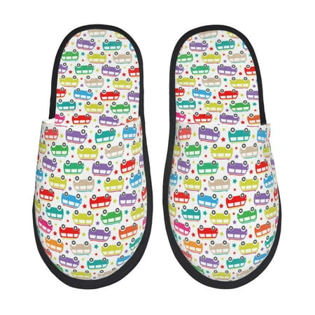 

Tideii Colorful Bus for Home Indoor Cotton Slippers Autumn and Winter EVA Plush Slippers Household Supplies Unisex-Large