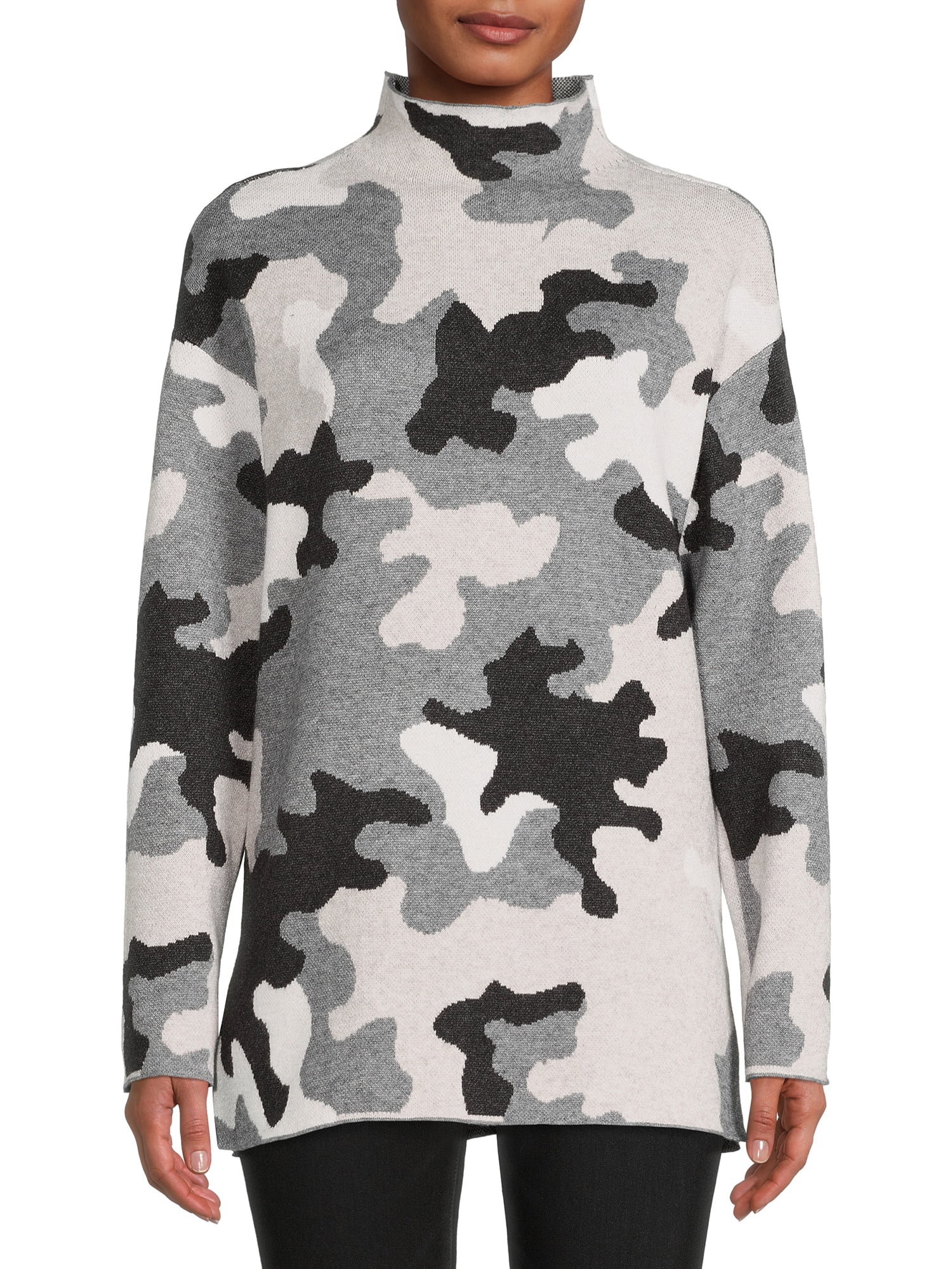 By Design Women's Funnel-Neck Print Sweater - Walmart.com