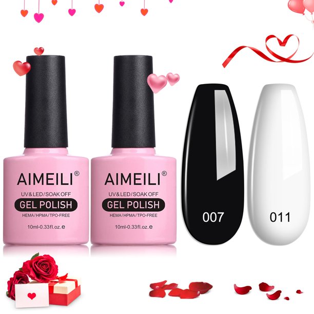 AIMEILI 2 uds Kit de esmalte de uñas de Gel blanco y negro Soak Off U V LED esmalte de uñas en Gel Color Nail Art Starter manicura