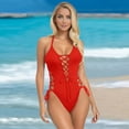 thumbnail image 2 of Sexy Lace Up 1 Piece Swimsuit Deep V Neck Bathing Suits Red Womens Swimsuits, 2 of 9