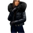 thumbnail image 3 of YOIAVAIOY Women Winter Warm Down Jacket Thick Slim Flash Coat Outdoor Faux Fur Hood Parka Short Slim Puffer Jacket Black XXXXL, 3 of 9