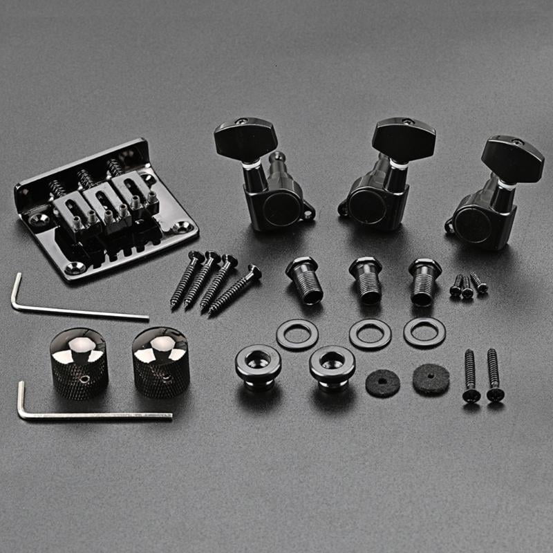 CEORPER 3 Strings Guitar Saddle Bridge Set Tuning Pegs Control Knobs Wrench Strap Locks