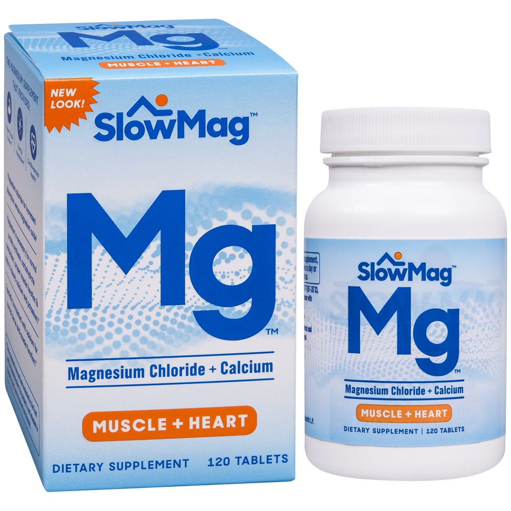 SlowMag Mg Muscle & Heart Magnesium Chloride and Calcium, 120 Ct