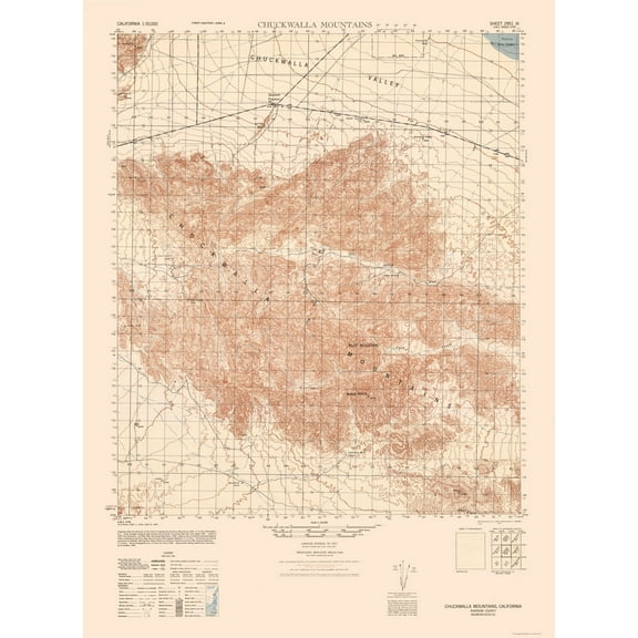 Topographical Map - Chuckwalla Mountains Sheet - US Army 1944 - Vintage Wall Art