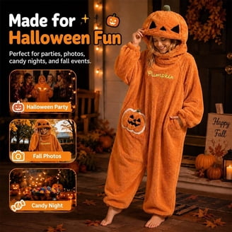 Joyfy Unisex Adult Pumpkin Costume, Hooded Zippered Jumpsuit
