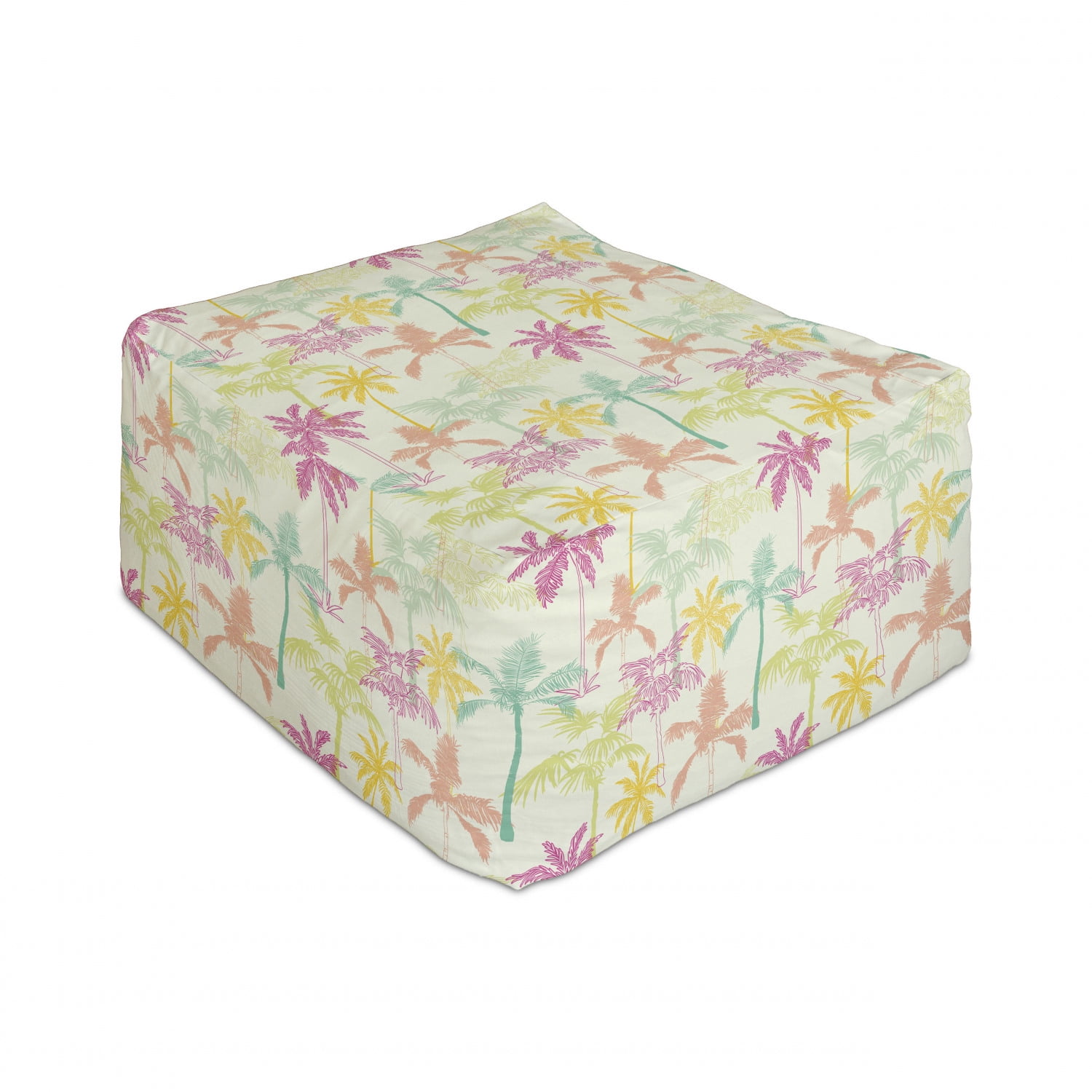 Palm Tree Rectangle Pouf, California Beach Inspiration with Hand Drawn