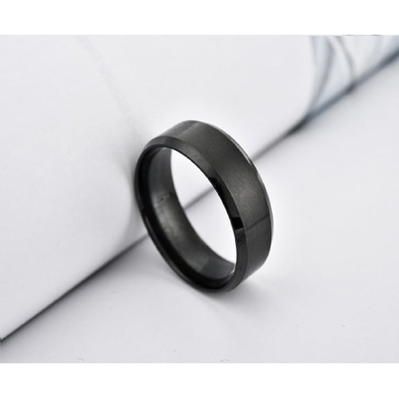 Men's Plain Brushed Beveled Edge Stainless Steel Ring, 8mm Comfort Fit Wedding Band