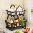 thumbnail image 3 of Cesta de frutas de 2 niveles, ahorra espacio, soporte para verduras, frutero, almacenamiento de artículos pequeños Mini negro, 3 of 9