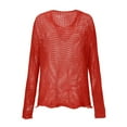 thumbnail image 3 of Mohiass Women's V Neck Sweater Long Sleeve,Hollow Out Knit Hoodies Crochet Top Beach Lightweight Blouse Red M, 3 of 7