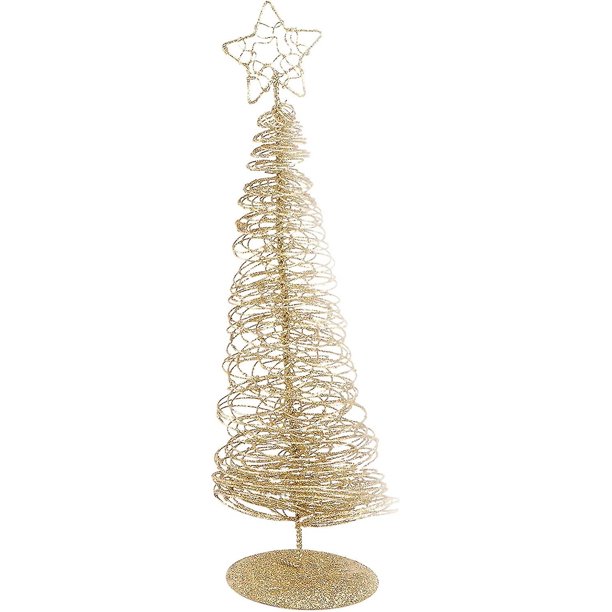 Mini árbol de Navidad, adornos de árbol de alambre de hierro con purpurina para decoraciones navideñas para el hogar (1 unidad dorada)
