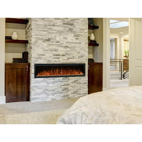 Modern Flames Spectrum Slimline 74 Inch Reliable Electric Fireplace | Customizable Hybrid-FX Flame LED Light Ambience | Remote Controlled