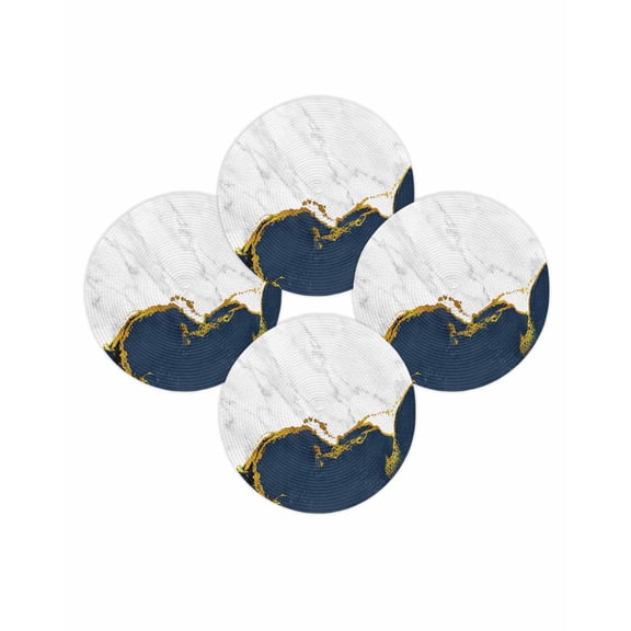 Round Placemats Set of 4 Navy Blue Marble Place Mats Washable Woven Placemat White Modern Abstract Art Luxury Circle Braided Table Mat for Kitchen Dining Table Party Home Decor 15 Inch