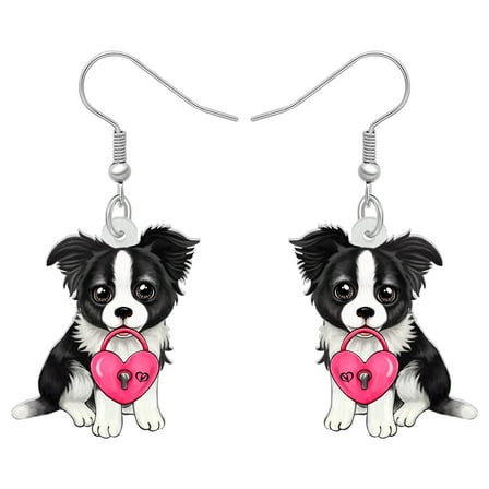 Valentine's Day Acrylic Cute Border Collie Earrings Lightweight Dangle Jewelry for Women Puppy Gifts